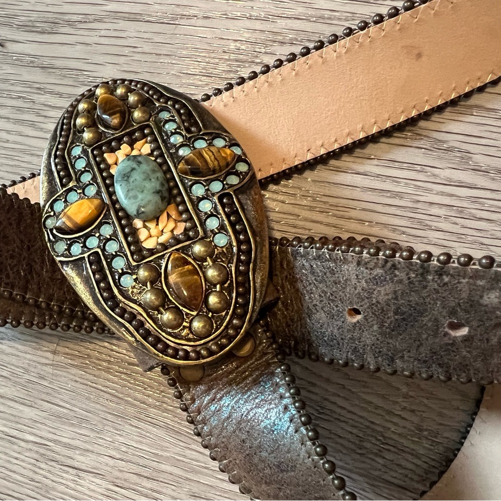 Western Belt Real Gemstones & Leather